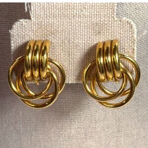 Vintage Napier Gold Tone Double Hoop Knot Clip-On Earrings Circular Statement